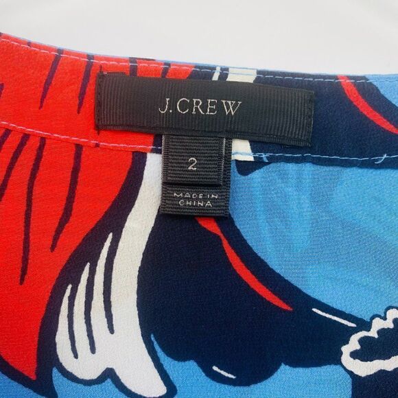 J. Crew Size 2 Blue Sleeveless Silk Popover Shirt in Deco Floral Blouse Top - Picture 6 of 9